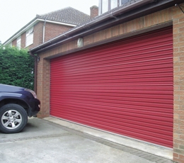 Double width steel line door in red